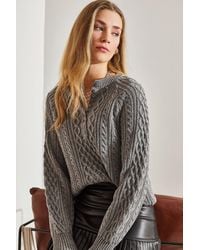 Bianco Lucci - Textured Knitwear Sweater With Button Collar - Lyst