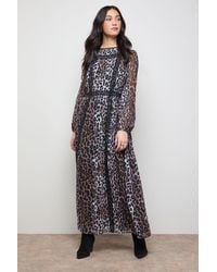Oasis - Printed Lace Trim Balloon Sleeve Midi Smock Dress - Lyst