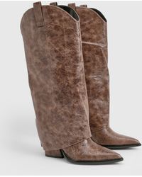 Boohoo - Distressed Western Heeled Cowboy Boot - Lyst