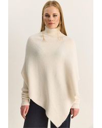 Bianco Lucci - Oversized Turtleneck Ribbed Knit Sweater - Lyst
