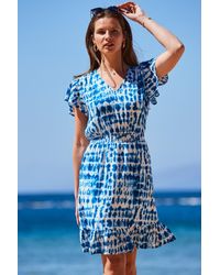 Sosandar - Tie Dye Print Stretch Waist Crinkle Dress - Lyst