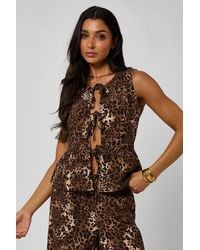 Urban Bliss - Leopard Linen-Look Tie Front Waistcoat - Lyst