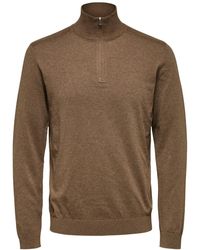 SELECTED - Sweaters Berg Half Zip Cardigan Teak - Lyst