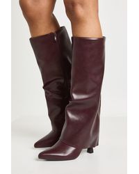 Boohoo - Fold Over Knee High Mid Stiletto Heeled Boots - Lyst