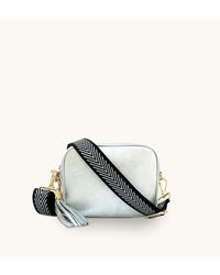 Apatchy London - Silver Leather Crossbody Bag With Black & Chevron Strap - Lyst