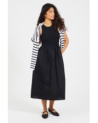 Brave Soul - Ribbed Jersey And Poplin Mix Midi Dress - Lyst