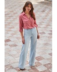 Sosandar - Light Wash Denim Stretch Wide Leg Jeans - Lyst