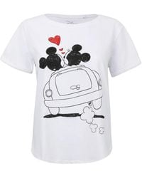 Disney - Ladies Mickey & Minnie Mouse Hearts T-Shirt () Cotton - Lyst