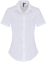 PREMIER - Ladies Stretch Fit Poplin Short Sleeve Blouse - Lyst
