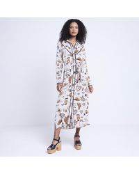 River Island - Midi Shirt Dress Western Belted Viscose - Lyst