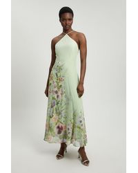 Karen Millen - Chiffon Floral Print Halter Neck Woven Maxi Dress - Lyst