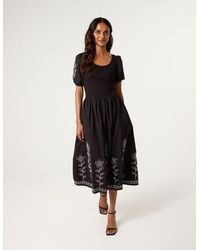 Blue Vanilla - Embroidered Puff Sleeve Midi Dress - Lyst