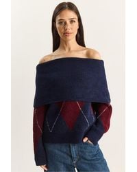 Bianco Lucci - Madonna Collar Knitted Sweater With Baklava Pattern - Lyst