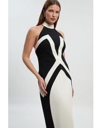 Karen Millen - Compact Stretch Colour Block Tailored Halter Neck Midi Dress - Lyst