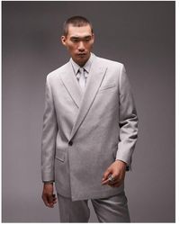 TOPMAN - Double Breasted One Button Brushed Wedding Suit Jacket - Lyst