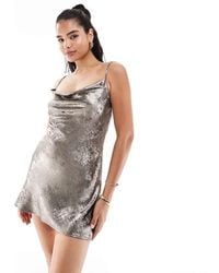 Miss Selfridge - Metallic Cowl Neck Mini Slip Dress - Lyst