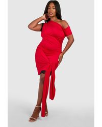 Boohoo - Plus Lace Trim Off The Shoulder Tie Mini Dress - Lyst