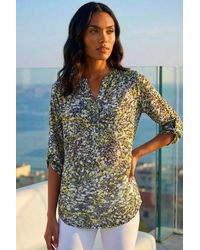 Roman - Animal Print Burnout V-Neck Stretch Shirt - Lyst