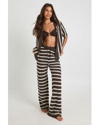 Boohoo - Chunky Stripe Crochet Oversized Shirt And Trouser Co-Ord - Lyst
