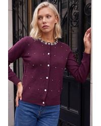 Roman - Petite Faux Pearl Button Cardigan - Lyst