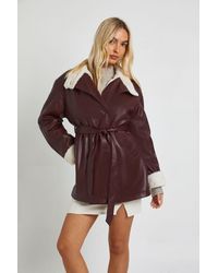 Boohoo - Belted Borg Lined Aviator - Lyst