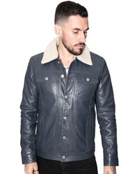 Infinity Leather - Removable Collar Trucker Jacket-Zagreb - Lyst