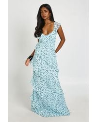 Boohoo - Chiffon Ruffle Polka Dot Strappy Maxi Dress - Lyst