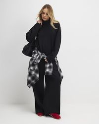 River Island - Wide Leg Trousers Tailored Jersey Cotton - Lyst