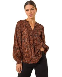 Roman - Animal Print Buttoned Pinktuck Top - Lyst