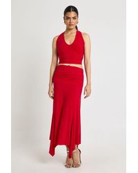 Boohoo - Slinky Hanky Hem Midi Skirt - Lyst