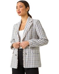Roman - Check Frayed Edge Boucle Button Jacket - Lyst
