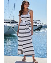 Sosandar - Stripe Print Tie Waist Jersey Midaxi Dress - Lyst