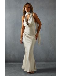 MissPap - Satin Cowl Wrap Neck Maxi Dress - Lyst