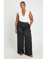 Boohoo - Plus Satin Wide Leg Trousers - Lyst