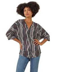 Roman - Abstract Print Zip Front Stretch Top - Lyst
