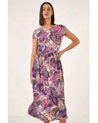 Roman - Paisley Print Short Sleeve Midi Dress - Lyst