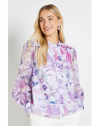 Wallis - Petite Floral Organza Collarless Shirt - Lyst