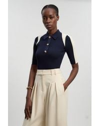 Karen Millen - Rib Knit Military Colour Block Short Sleeve Top - Lyst