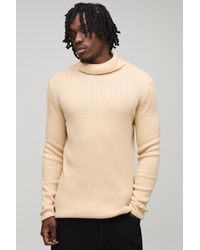 BoohooMAN - Tall Basic Muscle Fit Ribbed Roll Neck Jumper - Lyst