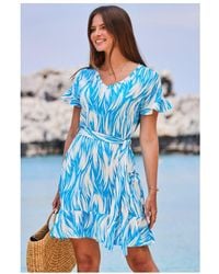 Sosandar - Swirl Print Ruffle Hem Tie Waist Jersey Dress - Lyst