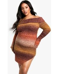 Boohoo - Plus Ombre Fluffy Knit Bardot Mini Dress - Lyst