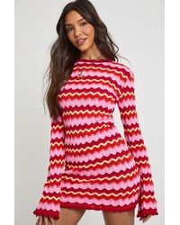 Boohoo - Knitted Stripe Long Sleeve Mini Dress - Lyst