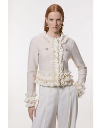 Karen Millen - Tall Figure Form Bandage Knit Jacket With Woven Ruffle Trim - Lyst