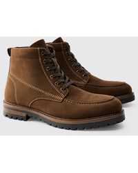 BoohooMAN - Faux Suede Contrast Stitching Lace Up Boot - Lyst