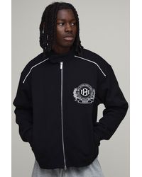 BoohooMAN - Boxy Fit Biker Neck Colour Block Moto Jersey Jacket - Lyst
