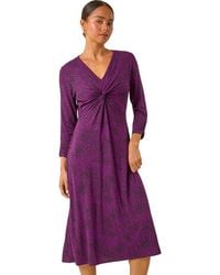 Roman - Petite Twist Front V-Neck Midi Dress - Lyst