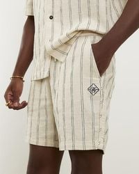 River Island - Shorts Cream Regular Fit Stripe Pull On Striped - Lyst