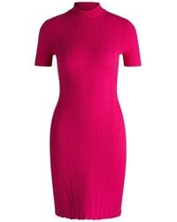 HUGO - Sareply Mock Neck Short Sleeve Knee Length Dress - Lyst