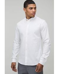 BoohooMAN - Slim Fit Button Down Collar Oxford Long Sleeve Shirt - Lyst
