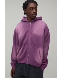 BoohooMAN - Oversized Boxy Spray Wash Embroidered Double Ended Zip Through Hoodie - Lyst
